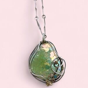 Vintage Roman Glass & Sterling Silver Statement Pendant